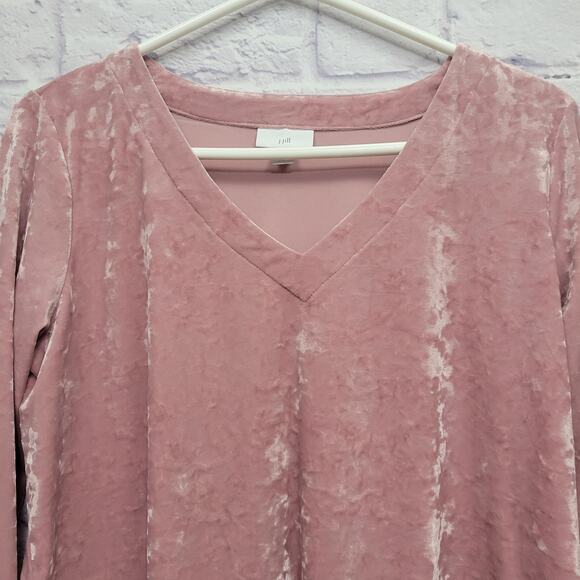 J Jill Crushed Velour Popover Top Size MP Mauve Rose Pink V-Neck Stretchy - Picture 2 of 8